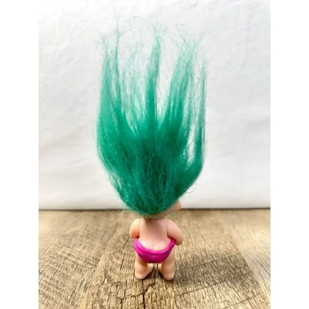 Vintage 1991 Applause Troll Doll 3 inch Valeria Teal Green Hair Pink Diaper